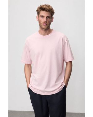 Grimelange Oversized Ribbed Crew Neck T-Shirt - Pink