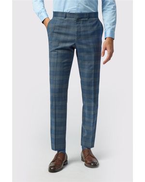 Ted Baker Flat Fronted Checked Slim Fit Suit Trousers - Blue