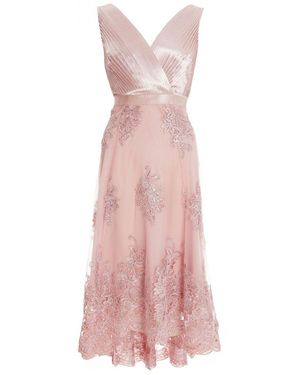 Quiz Embroidered Dip Hem Dress - Pink