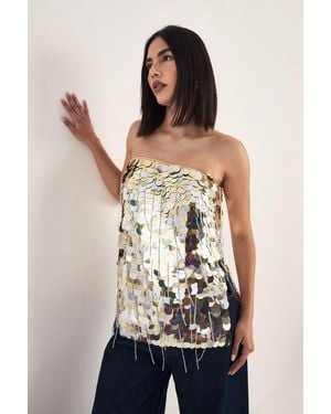 Nasty Gal Disc Tassel Longline Bandeau Top - Metallic