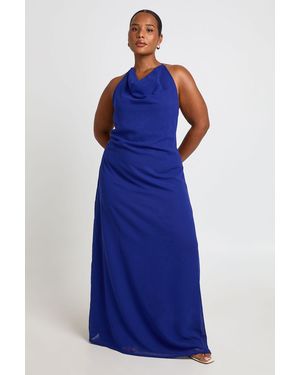 Boohoo Plus High Cowl Open Back Bead Detail Maxi Dress - Blue