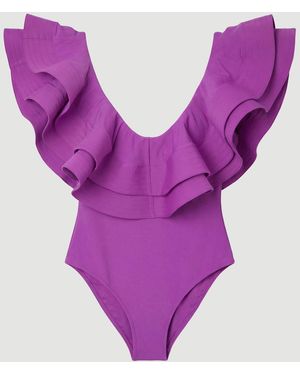 Karen Millen Drama Frill Swimsuit - Purple