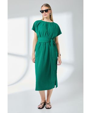 PRINCIPLES Stripe Tie Waist Midi Dress - Green