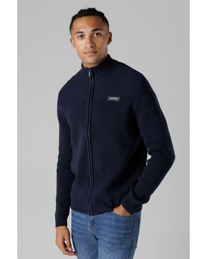 Firetrap Dark Cotton Rich Zip Through Funnel Neck Jumper - Blue