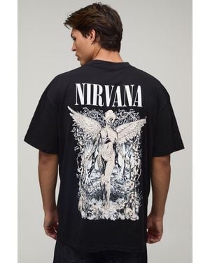 BoohooMAN Oversized Nirvana License Printed T-Shirt - Black