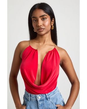 Boohoo Ring Trim Neck Halterneck Bodysuit - Red