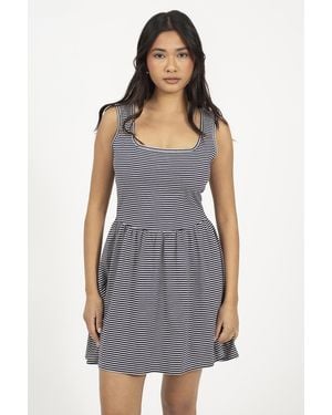 Brave Soul Cotton Jersey Scoop Neck Stripe Skater Mini Dress - Purple
