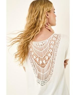Roman Lace Back Jersey Stretch Top - Natural