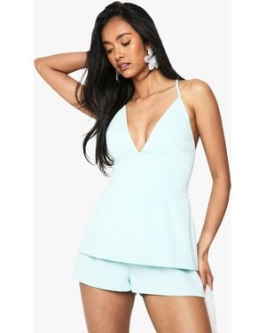 Boohoo Strappy V Neck Tailored Playsuit - White