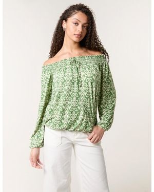 Blue Vanilla Bubble Hem Bardot Top - Green