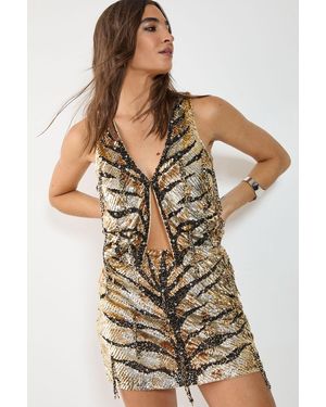 Nasty Gal Tiger Hand Embellished Tassel Waistcoat - Metallic