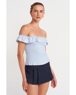 Dilvin Off-Shoulder Ribbed Crop Blouse - White