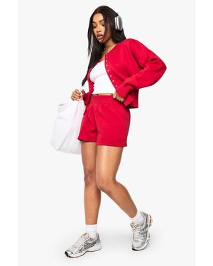Boohoo Deep Hem Popper Bomber Short Tracksuit - Red