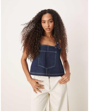 ASOS Denim Cami Top With Fisherman Strap Detail - Blue
