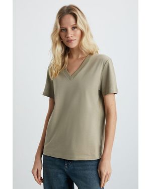 Grimelange V-Neck Short Sleeve T-Shirt - Green