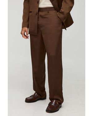 BoohooMAN Relaxed Satin Trousers - Brown
