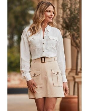 Sosandar Natural A-Line Utility Skirt With Linen - Brown