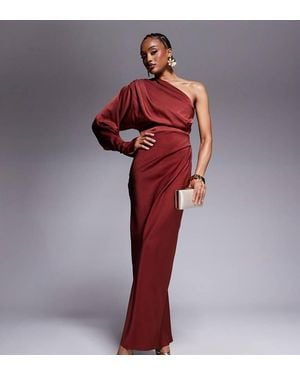 ASOS Design One Shoulder Satin Maxi Dress - Red