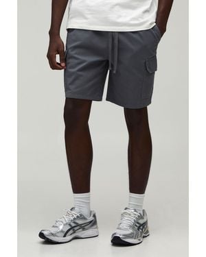 BoohooMAN Relaxed Fit Elasticated Mid Length Twill Cargo Shorts - Blue