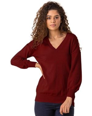 Roman Plain V-Neck Stretch Jumper - Red