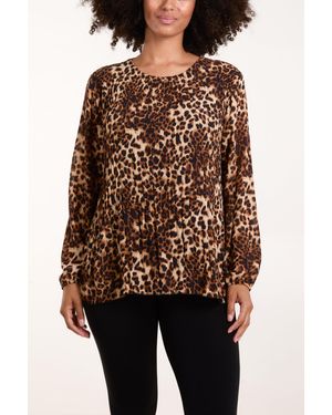 Blue Vanilla Leopard Print Pleated Top - Brown
