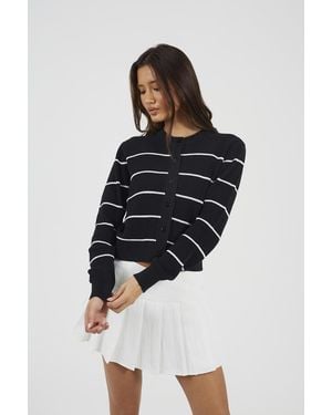 Brave Soul Striped Fisherman Knit Cardigan - Blue