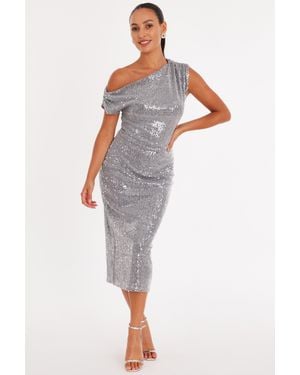 Quiz Petite Sequin Drop Sleeve Midaxi Dress - Metallic