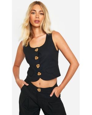 Boohoo Linen Look Scoop Neck Waistcoat - Black