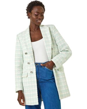 Roman Longline Chequered Boucle Jacket - Blue