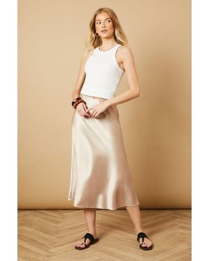 Oasis Bias Cut Satin Midi Skirt - Natural