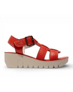 Fly London Yudd236Fly Devil Leather Wedge Sandals - Red