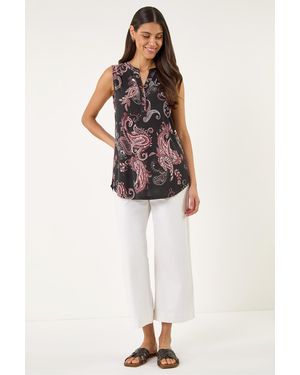 Roman Paisley Puff Print Vest Top - Black