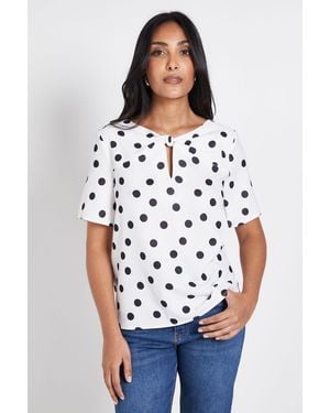 Wallis Petite Polka Dot Woven Twist Blouse - White