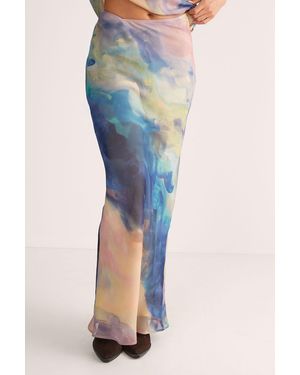 Nasty Gal Chiffon Marble Print Bias Maxi Skirt - Blue