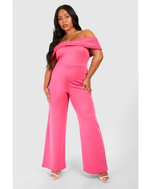 Boohoo Plus Scuba Bow Detail Bardot Jumpsuit - Pink