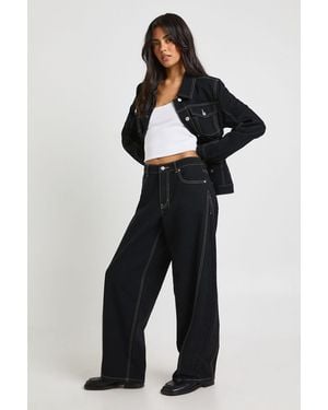 Boohoo Mid Waist Seam Front Barrel Jean - Blue