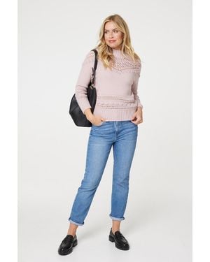 Izabel London Cut Out Detail High Neck Knitted Jumper - Blue