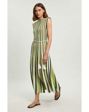 Karen Millen Knit Stripe Low Back Belted Midi Dress - Green