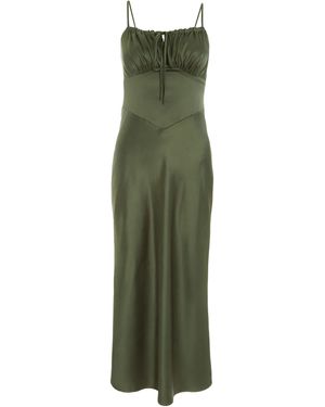Quiz Khaki Satin Midi Slip Dress - Green