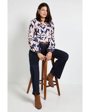 Wallis Floral Print Button Through Top - Blue