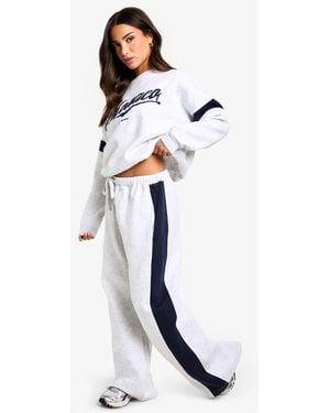 Boohoo Petite Side Stripe Panel Wide Leg Jogger - White