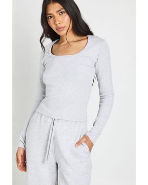 Boohoo Tall Scoop Neck Long Sleeve Top And Straight Leg Jogger Tracksuit - White