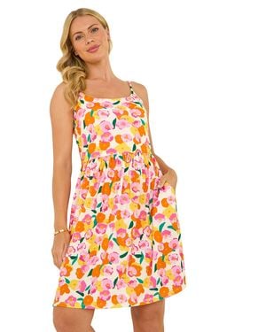Roman Petite Floral Print Strappy Stretch Dress - Orange