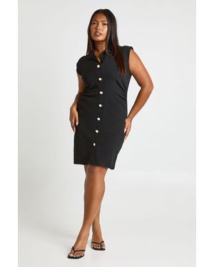 Boohoo Plus Ruched Side Button Skater Dress - Black