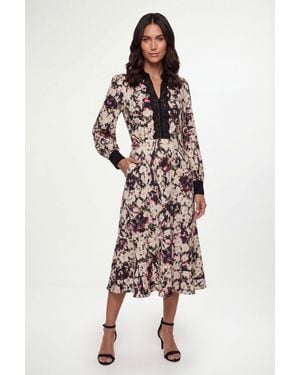 Wallis Floral Lace Detail Collared Shirt Dress - Black