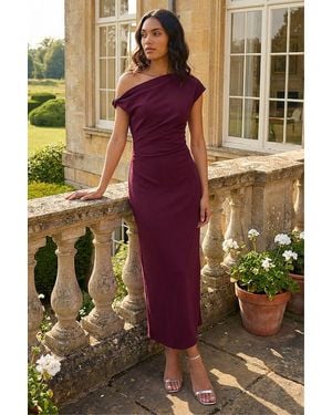 Roman Drape Shoulder Stretch Midi Dress - Multicolour