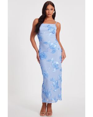 Quiz Floral Applique Midaxi Dress - Blue