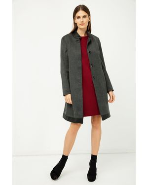Conquista Dark Coat With Pleather Detail - Red