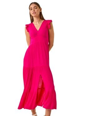 Roman Crinkle Tiered Frill Maxi Dress - Pink