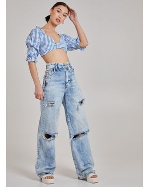 Pink Vanilla Cropped Check Top - Blue